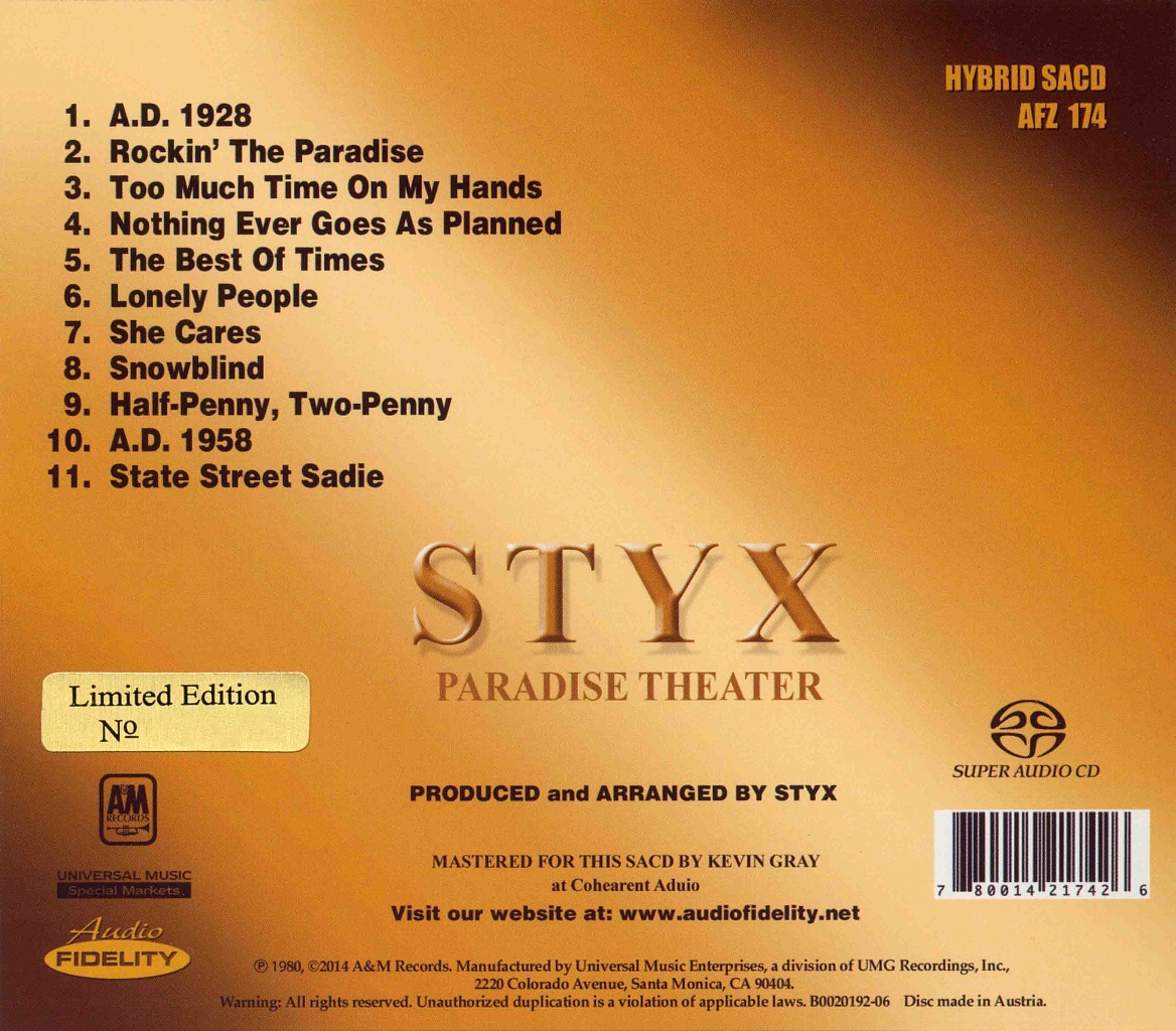 Styx ‎Paradise Theatre фото №2