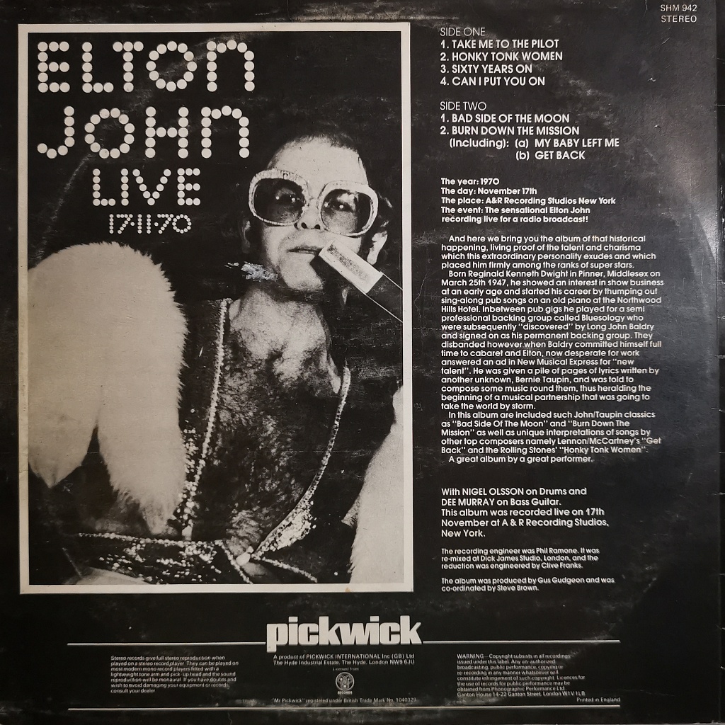 elton JOHN LIVE 17-11-70 фото №2
